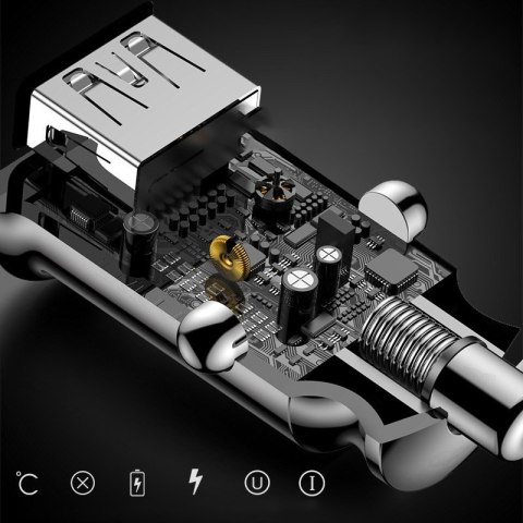 Mini ładowarka samochodowa do telefonu 2x USB Grain Car Charger czarny BASEUS