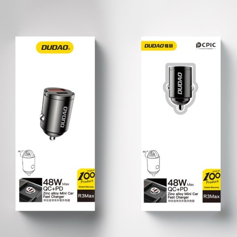 Mini ładowarka samochodowa do gniazda zapalniczki 48W QC PD czarna DUDAO