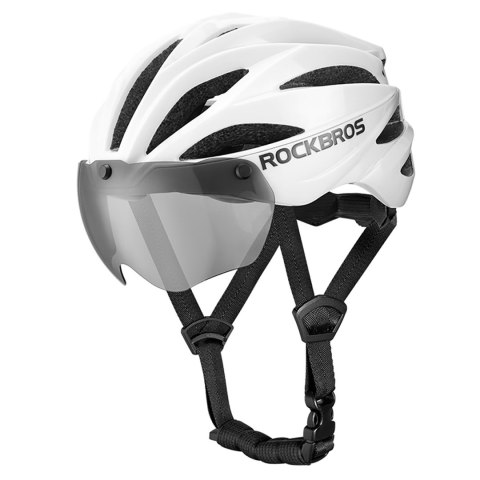 Kask rowerowy z szybką odpinanymi okularami z filtrem UV unisex - biały ROCKBROS