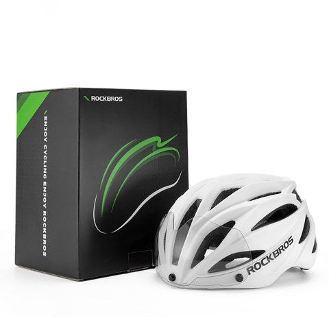 Kask rowerowy z szybką odpinanymi okularami z filtrem UV unisex - biały ROCKBROS