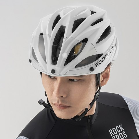 Kask rowerowy z szybką odpinanymi okularami z filtrem UV unisex - biały ROCKBROS