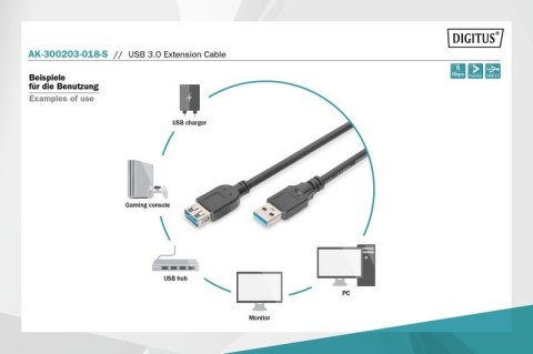 Kabel przedłużający USB 3.1 Gen.1 SuperSpeed 5Gbps Typ USB A/USB A M/Ż czarny 1,8m Digitus