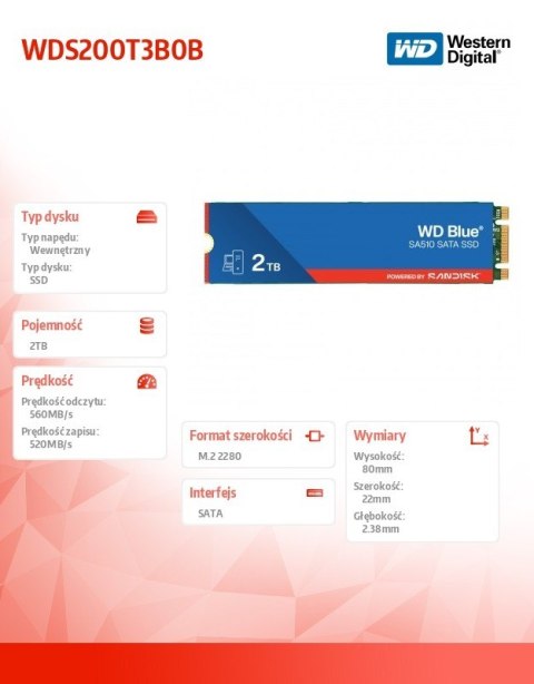 Dysk SSD Blue 2TB SA510 M.2 2280 WDS200T3B0B