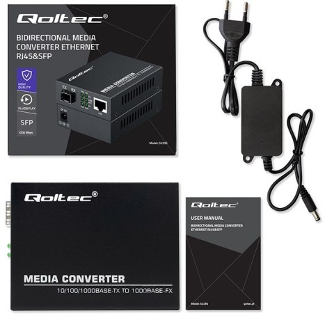 Dwukierunkowy Media Konwerter SWITCH Ethernet 1x RJ45 1x SFP | 1000Mb/s | 5V
