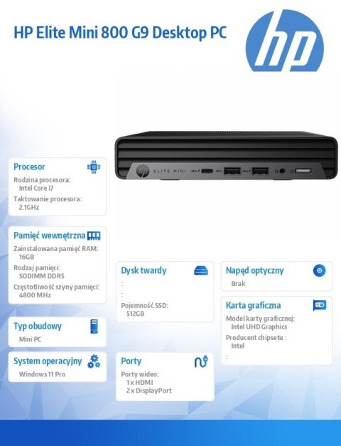 Komputer Elite Mini 800 G9 i7-14700 512GB/16GB/W11P 998R1ET