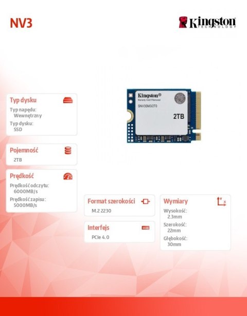 Dysk SSD NV3 2TB M.2 2230 PCI-e 4.0 NVMe 6000/5000