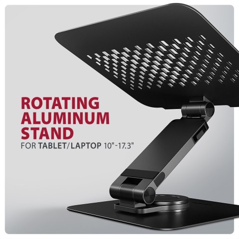 STND-LRB Podstawa do laptopów aluminiowa 10-17,3 cala regulowana wysokość, obrotowa o 360 stopni, Czarna
