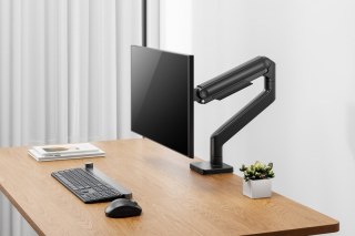 Ramię biurkowe pojedyncze z zaciskiem i sprężyną mechaniczną 1x LCD max. 49" 20kg, VESA: 75x75, 100x100, czarne