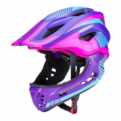 Kask rowerowy dziecięcy z odpinaną szczęką rozmiar M - fioletowo-różowy ROCKBROS
