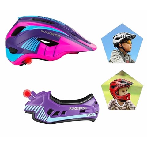 Kask rowerowy dziecięcy z odpinaną szczęką rozmiar M - fioletowo-różowy ROCKBROS