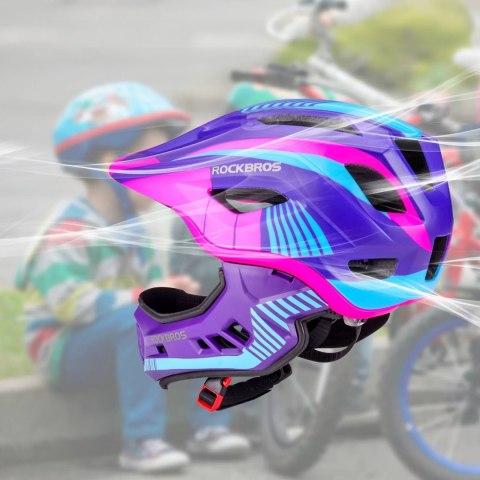Kask rowerowy dziecięcy z odpinaną szczęką rozmiar M - fioletowo-różowy ROCKBROS