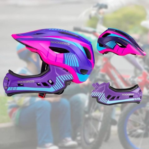 Kask rowerowy dziecięcy z odpinaną szczęką rozmiar M - fioletowo-różowy ROCKBROS