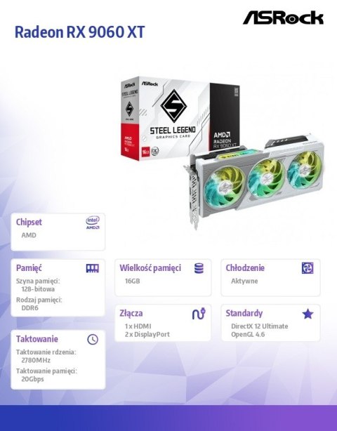 Karta graficzna Radeon RX 9060 XT STEEL LEGEND 16GB GDDR6 128bit