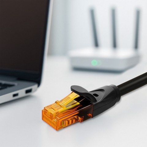 Kabel patchcord UTP | kat.6 | 2 x RJ-45 | High speed 1Gb/s | Pozłacane styki | 10m | Czarny