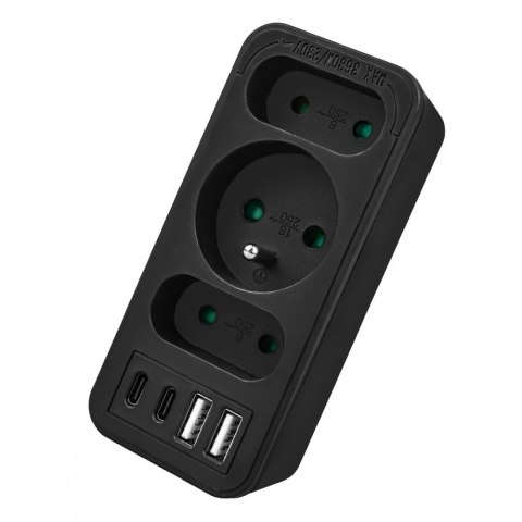 Rozdzielacz na 3 gniazdka MCE248 F/B 2xUSB-A 2xUSB-C czarny