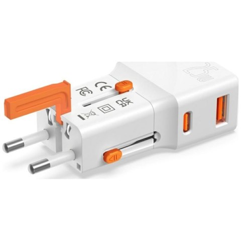 Ładowarka podróżna World Travel 25W USB-C + USB-A Biała