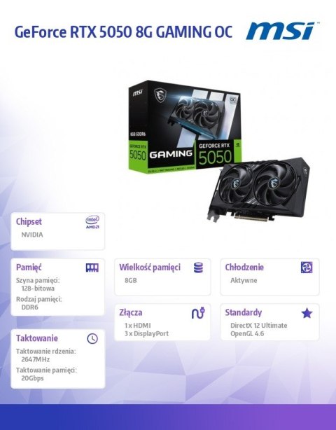 Karta graficzna GeForce RTX 5050 8G GAMING OC GDDR6 128BIT DP/HDMI