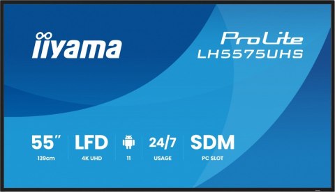 Monitor 55 cali LH5575UHS-B2AG,24/7,IPS,ANDROID.11,4K, WiFi, iiSignage2, FailOver, EShare, 24/7, full daisy chain