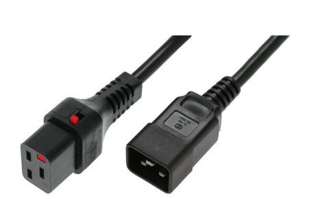 Kabel zasilający serwerowy blokada IEC LOCK 3x1,5mm2 C20 prosty/C19 prosty M/Ż 2m Czarny Digitus