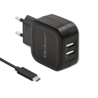 Ładowarka sieciowa 17W | 5V | 3.4A | 2xUSB + kabel USB typC Qoltec