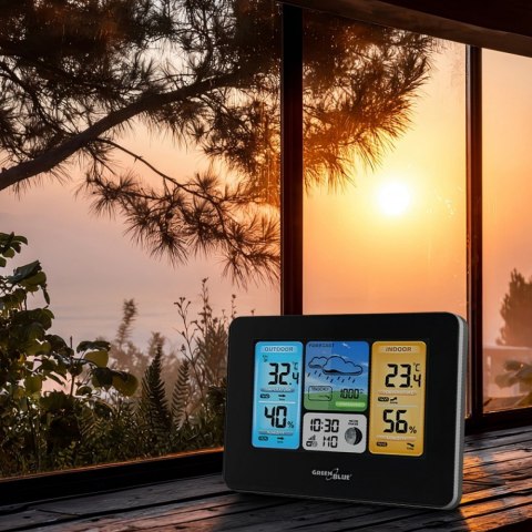 Stacja pogodowa kolorowa WiFi bezprzewodowa GB522 DCF Fazy księżyca GreenBlue