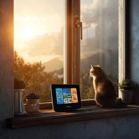 Stacja pogodowa kolorowa WiFi bezprzewodowa GB522 DCF Fazy księżyca GreenBlue