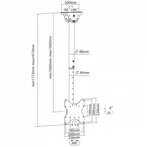 Uchwyt sufitowy LCD/LED 23-42cale 50kg regulowany, czarny Techly