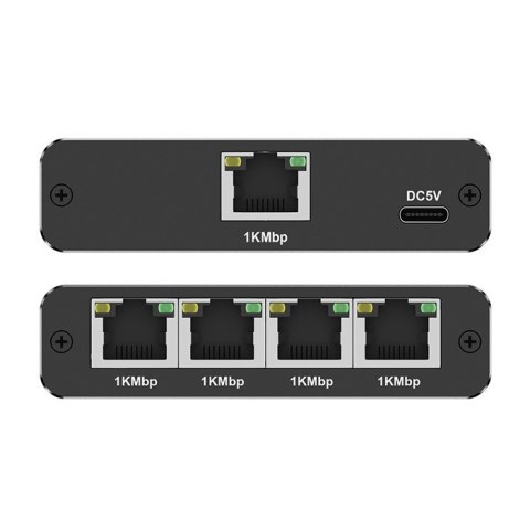 Rozdzielacz splitter Ethernet mini SWITCH 1x4 RJ45 | 1000Mb/s | USB-C | Aluminium
