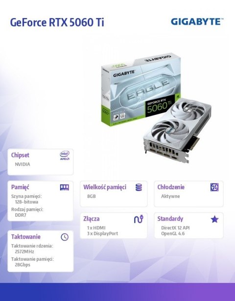 Karta graficzna GeForce RTX 5060 Ti EAGLE OC ICE 8G 128BIT GDDR7 HDMI/3DP