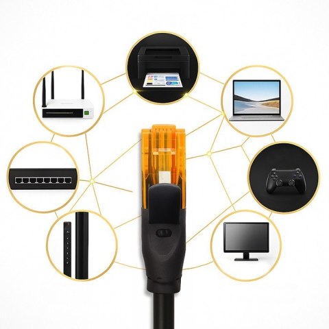 Kabel patchcord UTP | kat.6 | 2 x RJ-45 | High speed 1Gb/s | Pozłacane styki | 15m | Czarny