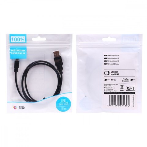 Kabel USB - Mini USB 1m. czarny TB