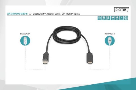 Kabel adapter DisplayPort 1.2 z zatrzaskiem 4K 60Hz UHD Typ DP/HDMI A M/M czarny 2m Digitus
