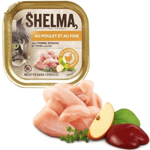 SHELMA Alucup - pełnoporcjowa bezzbożowa karma dla dorosłych kotów. Z kurczakiem i wątróbką 100g