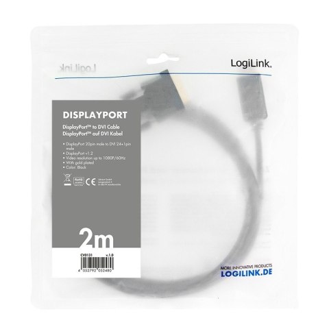 Kabel DisplayPort 1.2 do DVI 2m Czarny LogiLink