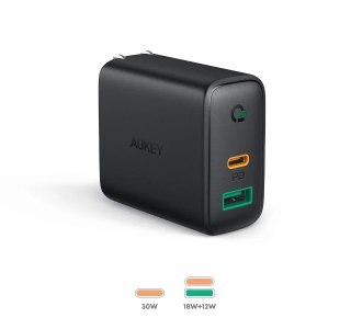 PA-D1 ładowarka sieciowa 2xUSB Power Delivery (1xUSB A+1xUSB C) 5.4A 30W Dynamic Detect AUKEY