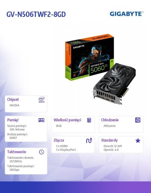 Karta graficzna GeForce RTX 5060 Ti WINDFORCE 8G 128BIT GDDR7 HDMI/3DP