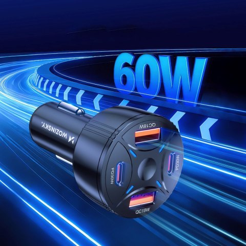 Ładowarka samochodowa 2xUSB-C 2xUSB-A 60W - czarna WOZINSKY
