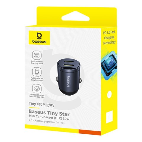 Ładowarka samochodowa 2xUSB-C 30W - czarna BASEUS
