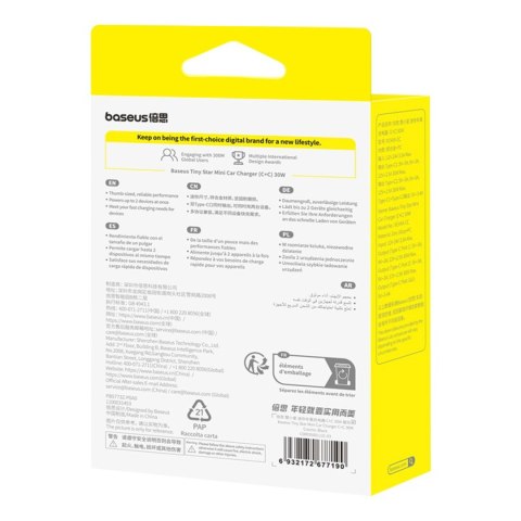 Ładowarka samochodowa 2xUSB-C 30W - czarna BASEUS
