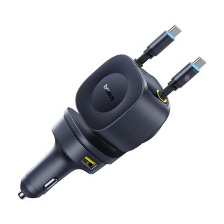 Ładowarka samochodowa USB-C USB-A ze zwijanymi kablami USB-C 60W - czarna BASEUS