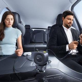 Ładowarka samochodowa USB-C USB-A ze zwijanymi kablami USB-C 60W - czarna BASEUS