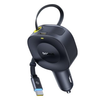 Ładowarka samochodowa USB-C ze zwijanym kablem USB-C 30W - czarna BASEUS
