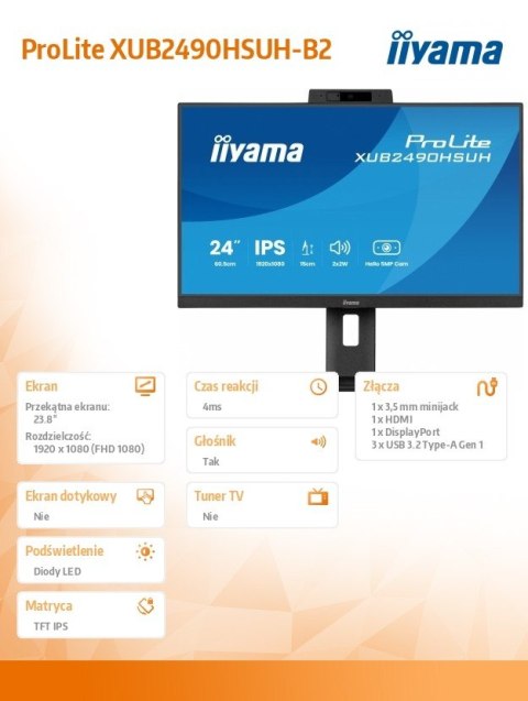 Monitor 24 cale XUB2490HSUH-B2 + Norton Small Business card 250G PL