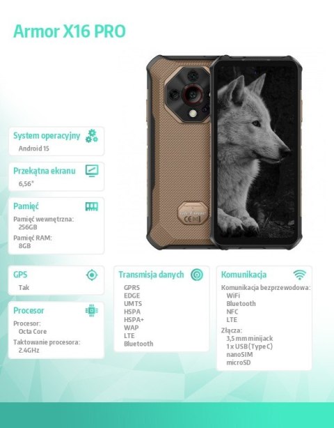 Smartfon Armor X16 Pro 5G 8/256GB IP69K brązowy