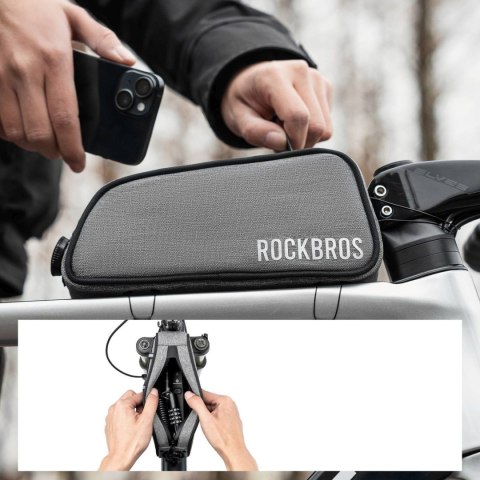 Torba rowerowa na górną rurę ramy wodoodporna 0.7L - szara ROCKBROS