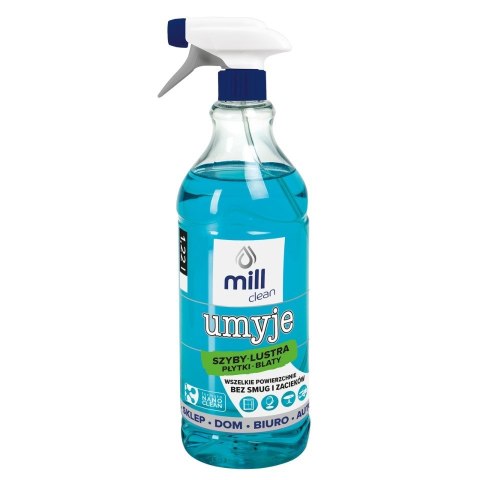 MILL CLEAN UMYJE Płyn do mycia szyb, luster, glazury, usuwa zabrudzenia, pozostawiając powierzchnie bez smug. 1,22l