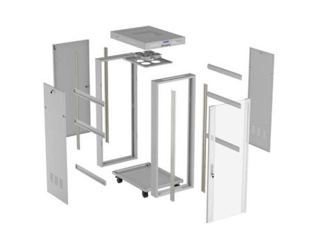Szafa instalacyjna rack stojąca 19" 32U 600x800 szara drzwi przeszkolne LCD ( Flat pack)