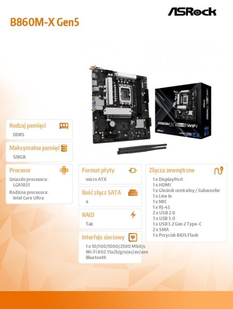 Płyta główna B860M-X GEN5 Wi-Fi s1851 2DDR5 mATX
