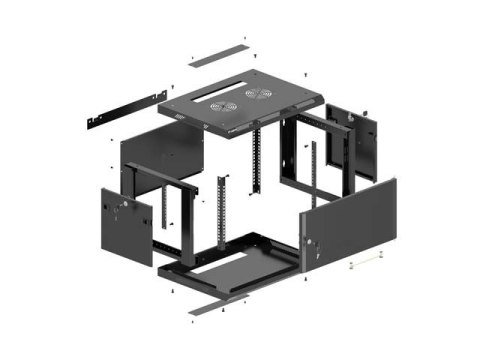 Szafa instalacyjna rack wisząca 19 cali 4U 600x450 czarna drzwi metalowe (flat pack)