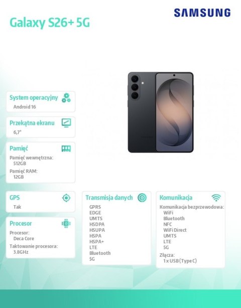 Smartfon Galaxy S26+ 5G 12/512GB DualSIM czarny